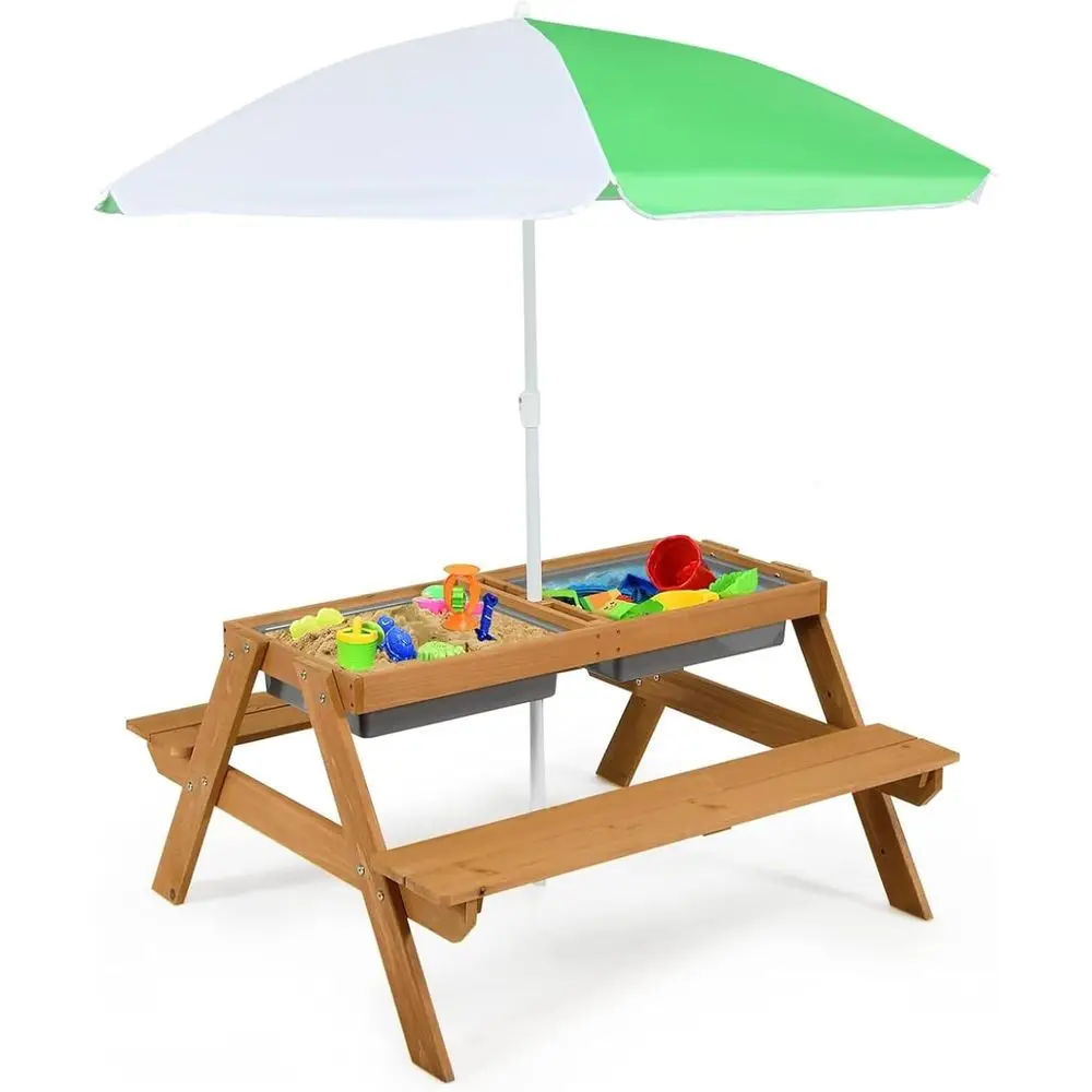 Kids Outdoor Picnic Table - Drewniany stolik piknikowy 4w1 z piaskiem
