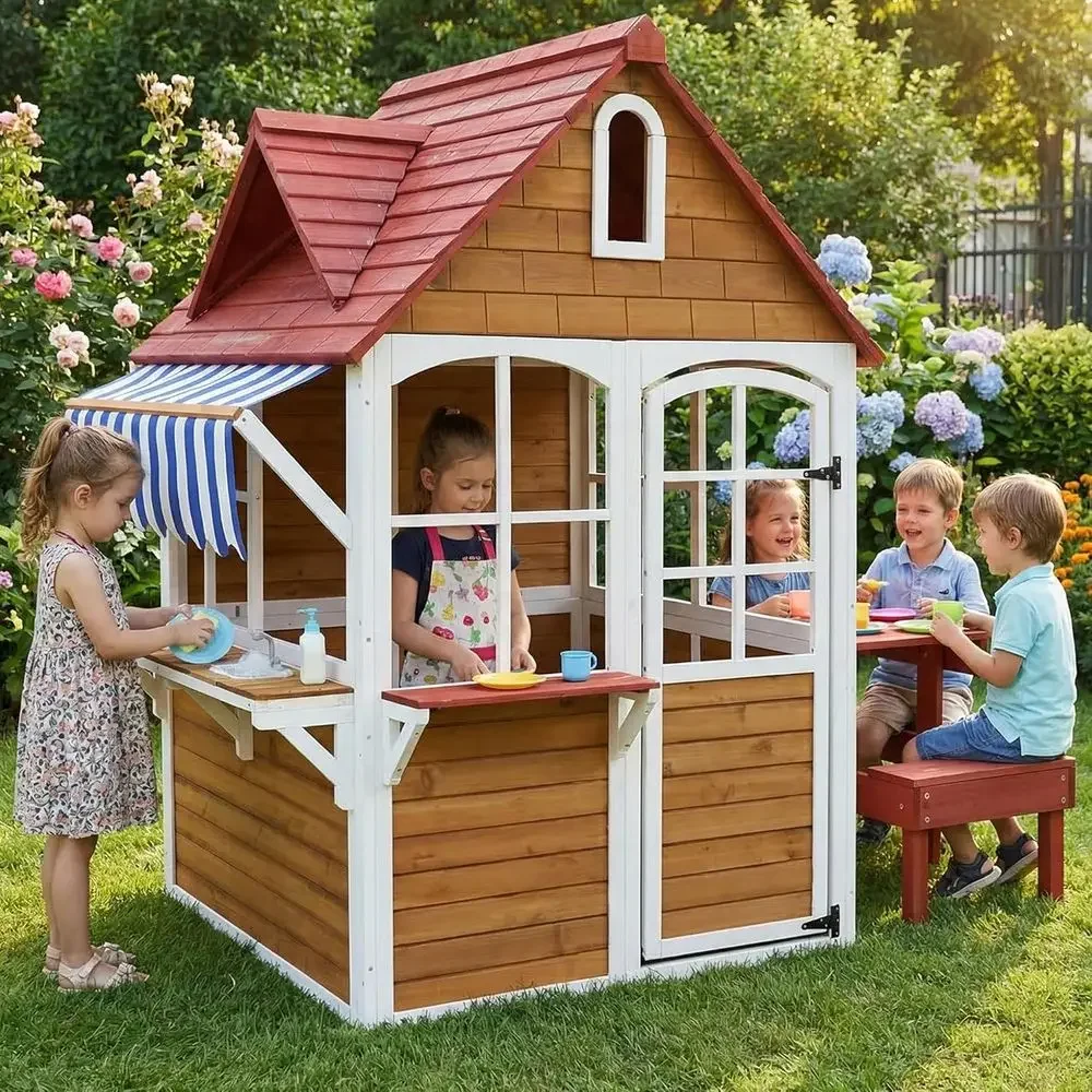 Kids Outdoor Sink - Duży, solidny drewniany domek dla dzieci
