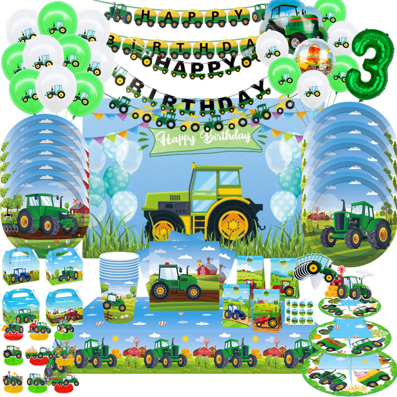 Kids Outdoor Digger - Zielony motyw ciągnika rolniczego Jednorazowa zastawa