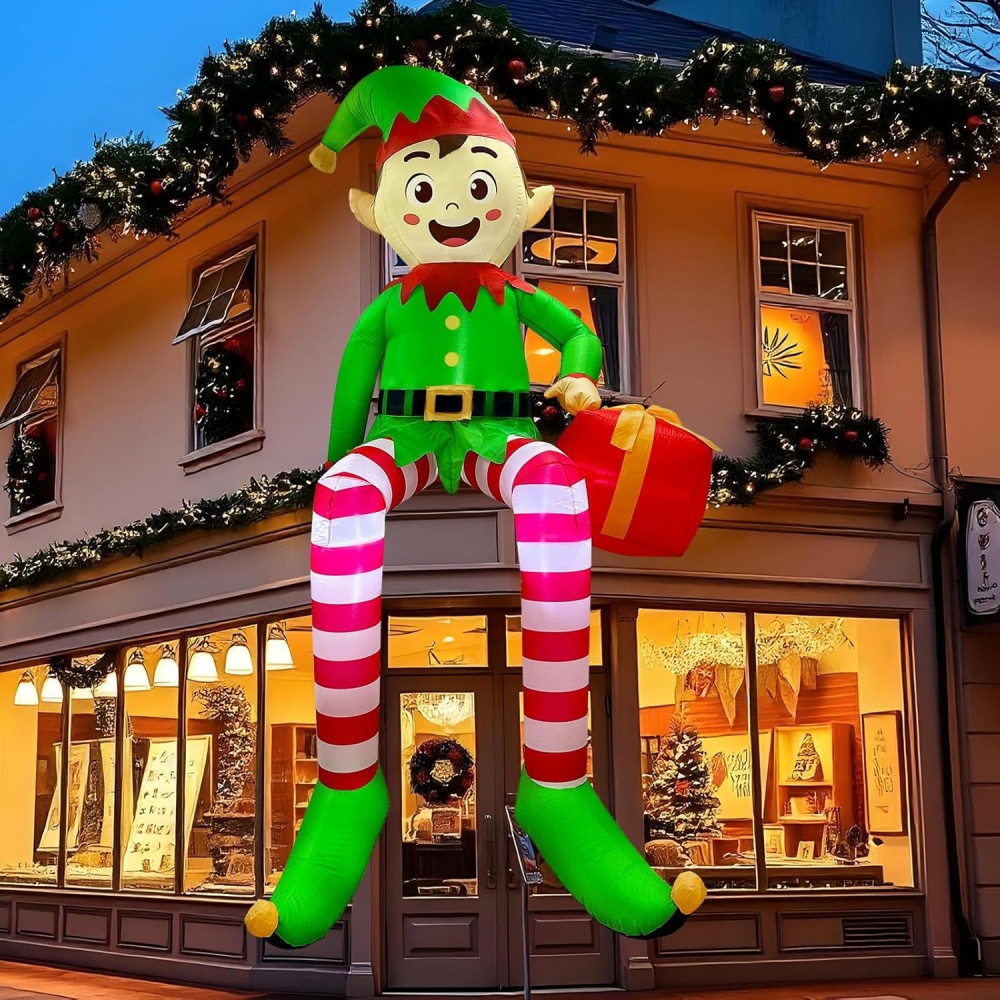 Kids Outdoor Lights - 8FT Świąteczne dmuchane elfy siedzące Dekoracja