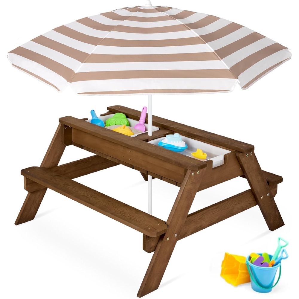 Kids Outdoor Picnic Table - Stół piknikowy dla dzieci z parasolem,