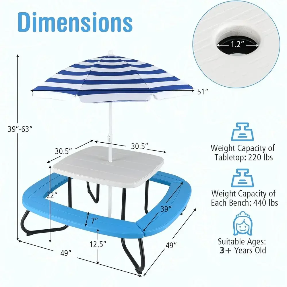 Stół piknikowy dla 8 osób z pa – Kids Outdoor Picnic Table recenzja i cena