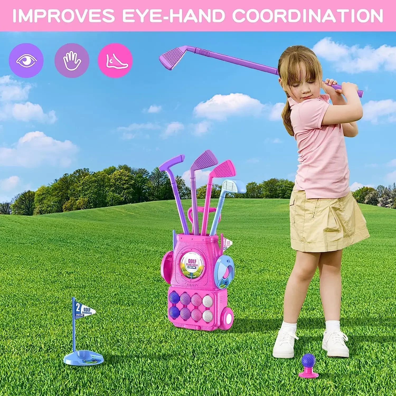 Różowy zestaw do golfa dla dzi – Kids Indoor Outdoor Cart recenzja i cena