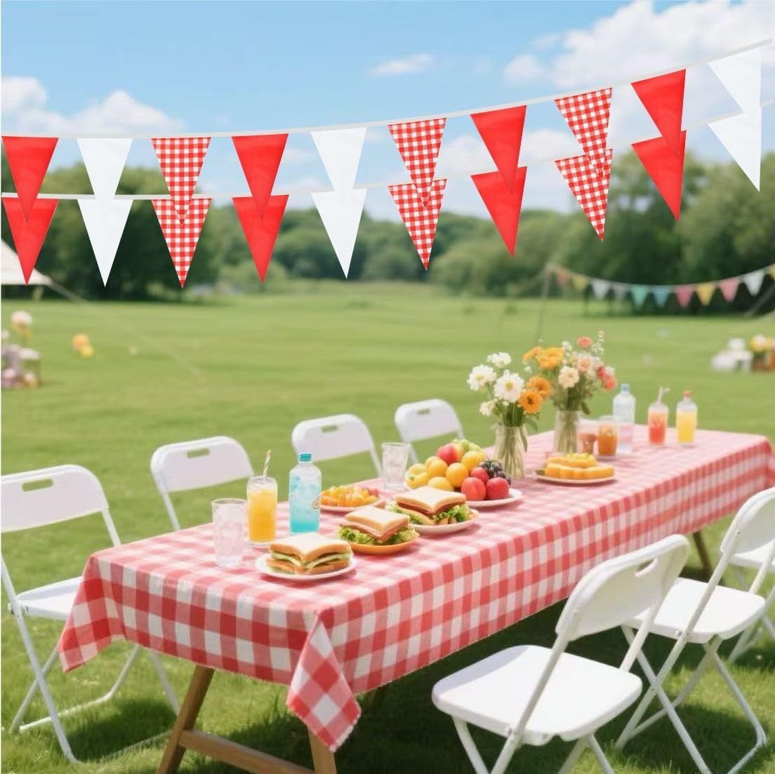 Czerwono-białe trójkątne flagi – Kids Outdoor Garden Set recenzja i cena